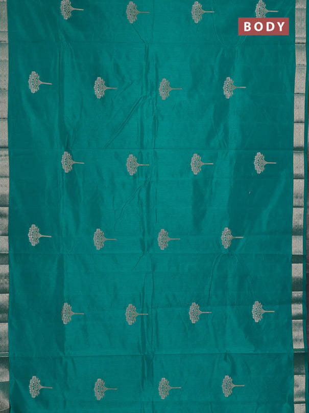 Semi raw silk saree teal blue with zari woven buttas and zari woven border