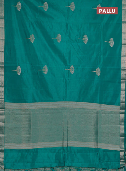 Semi raw silk saree teal blue with zari woven buttas and zari woven border