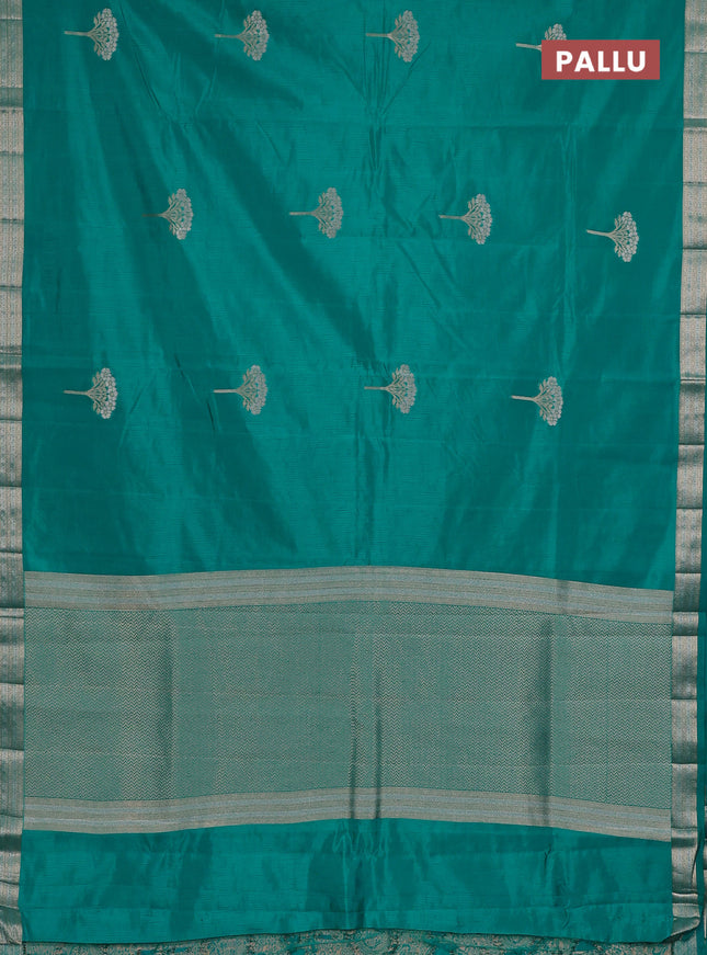 Semi raw silk saree teal blue with zari woven buttas and zari woven border