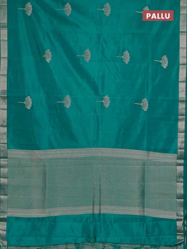 Semi raw silk saree teal blue with zari woven buttas and zari woven border