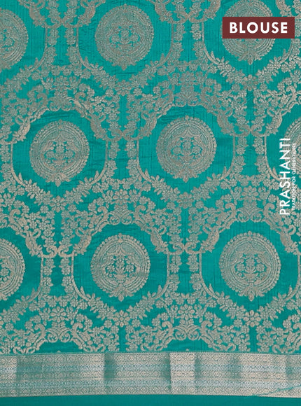 Semi raw silk saree teal blue with zari woven buttas and zari woven border