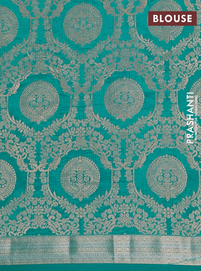 Semi raw silk saree teal blue with zari woven buttas and zari woven border