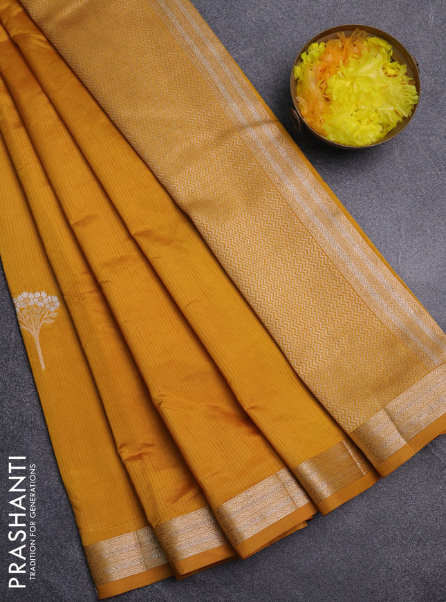 Semi raw silk saree mustard yellow with zari woven buttas and zari woven border