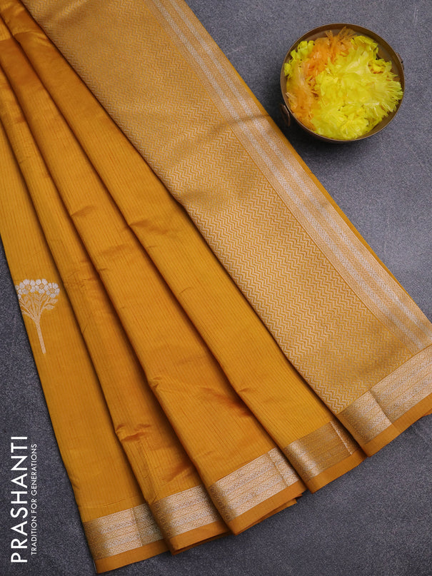 Semi raw silk saree mustard yellow with zari woven buttas and zari woven border