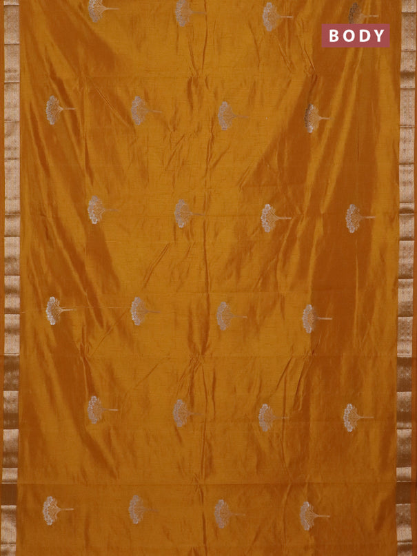 Semi raw silk saree mustard yellow with zari woven buttas and zari woven border