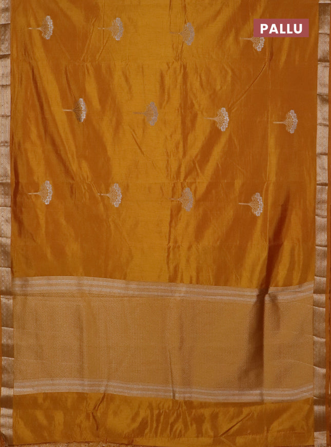 Semi raw silk saree mustard yellow with zari woven buttas and zari woven border
