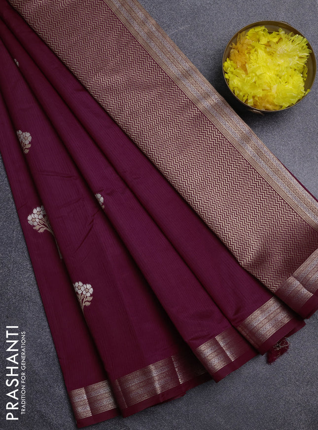 Semi raw silk saree wine shade with zari woven buttas and zari woven border