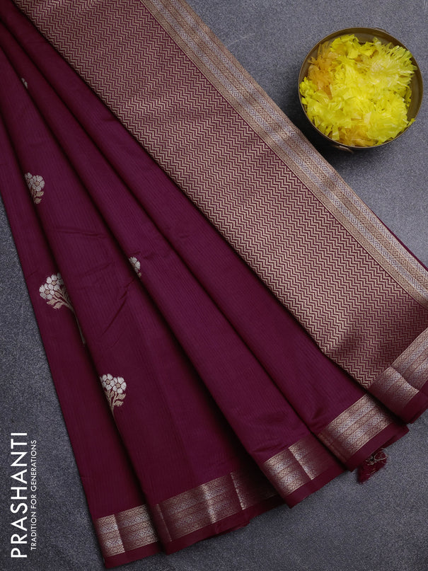 Semi raw silk saree wine shade with zari woven buttas and zari woven border