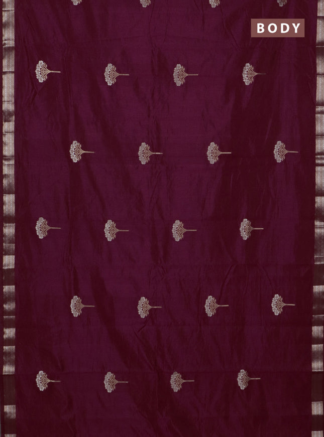 Semi raw silk saree wine shade with zari woven buttas and zari woven border