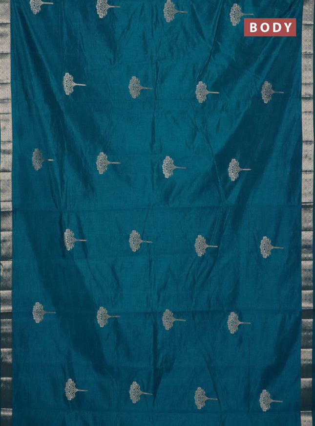 Semi raw silk saree cs blue with zari woven buttas and zari woven border