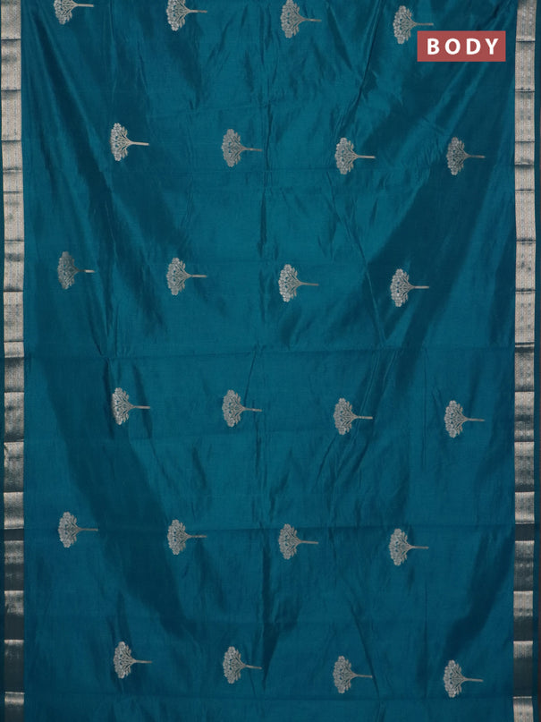 Semi raw silk saree cs blue with zari woven buttas and zari woven border