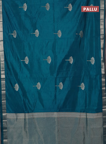 Semi raw silk saree cs blue with zari woven buttas and zari woven border