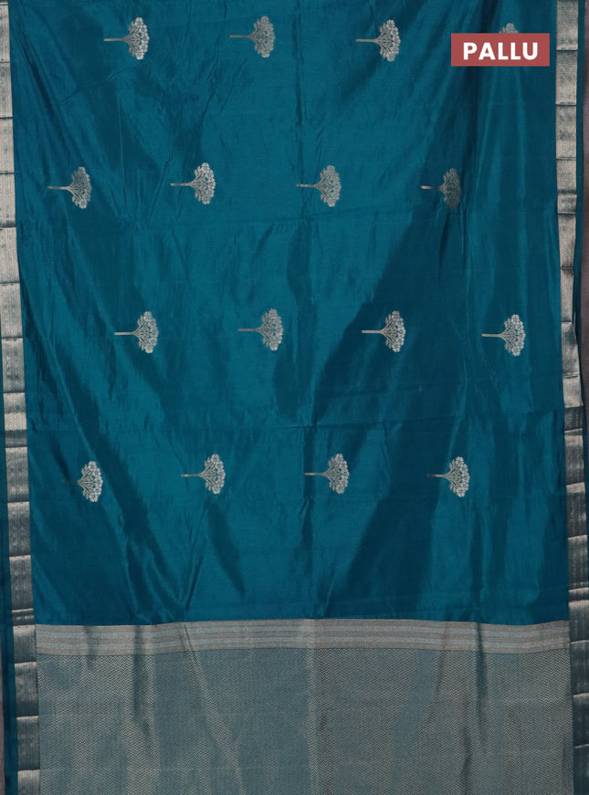 Semi raw silk saree cs blue with zari woven buttas and zari woven border