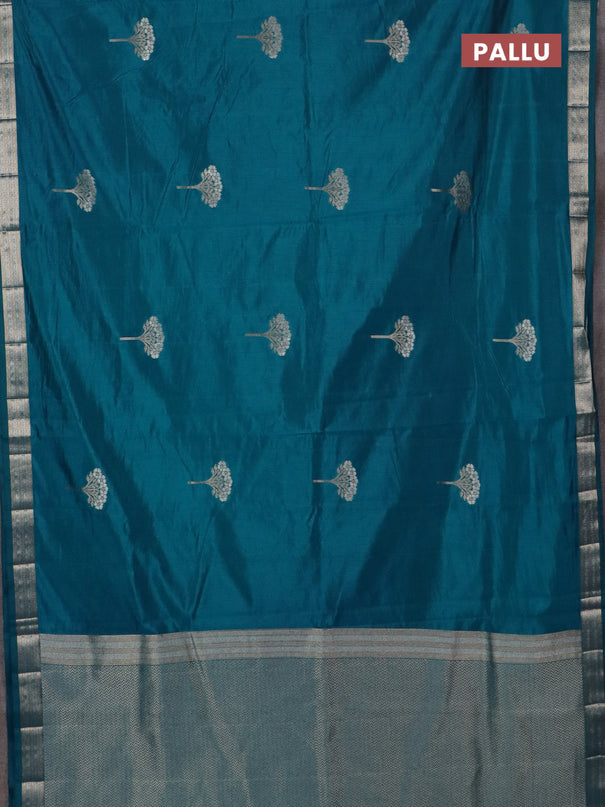 Semi raw silk saree cs blue with zari woven buttas and zari woven border