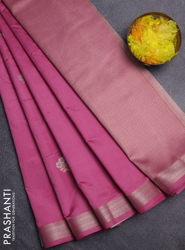 Semi raw silk saree mauve pink with zari woven buttas and zari woven border