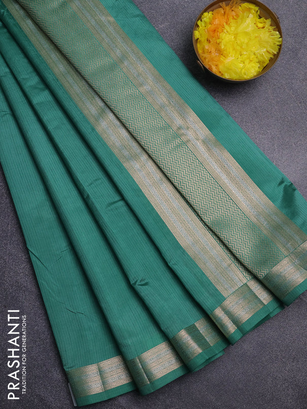 Semi raw silk saree teal green with zari woven buttas and zari woven border