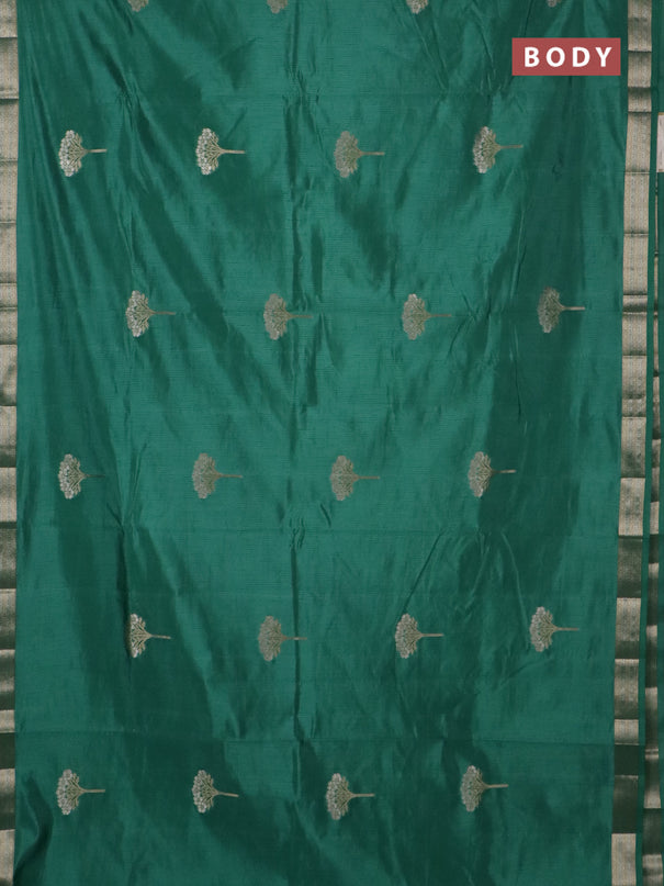 Semi raw silk saree teal green with zari woven buttas and zari woven border