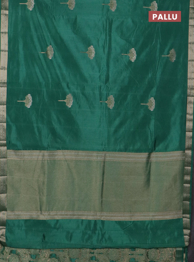 Semi raw silk saree teal green with zari woven buttas and zari woven border