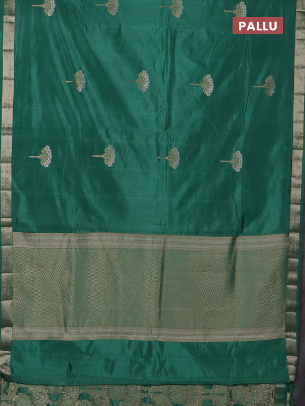 Semi raw silk saree teal green with zari woven buttas and zari woven border