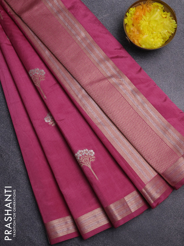 Semi raw silk saree mauve pink with zari woven buttas and zari woven border
