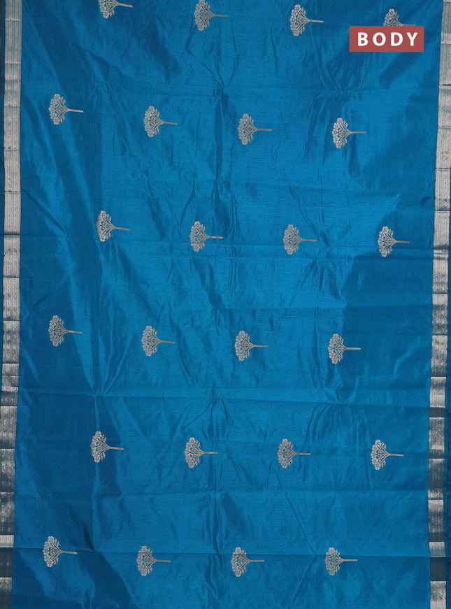 Semi raw silk saree cs blue with zari woven buttas and zari woven border