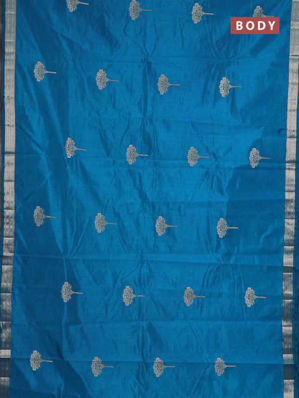 Semi raw silk saree cs blue with zari woven buttas and zari woven border