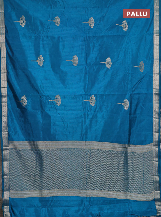 Semi raw silk saree cs blue with zari woven buttas and zari woven border