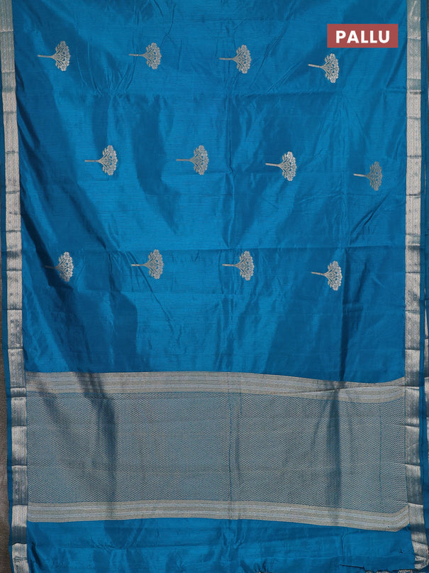 Semi raw silk saree cs blue with zari woven buttas and zari woven border