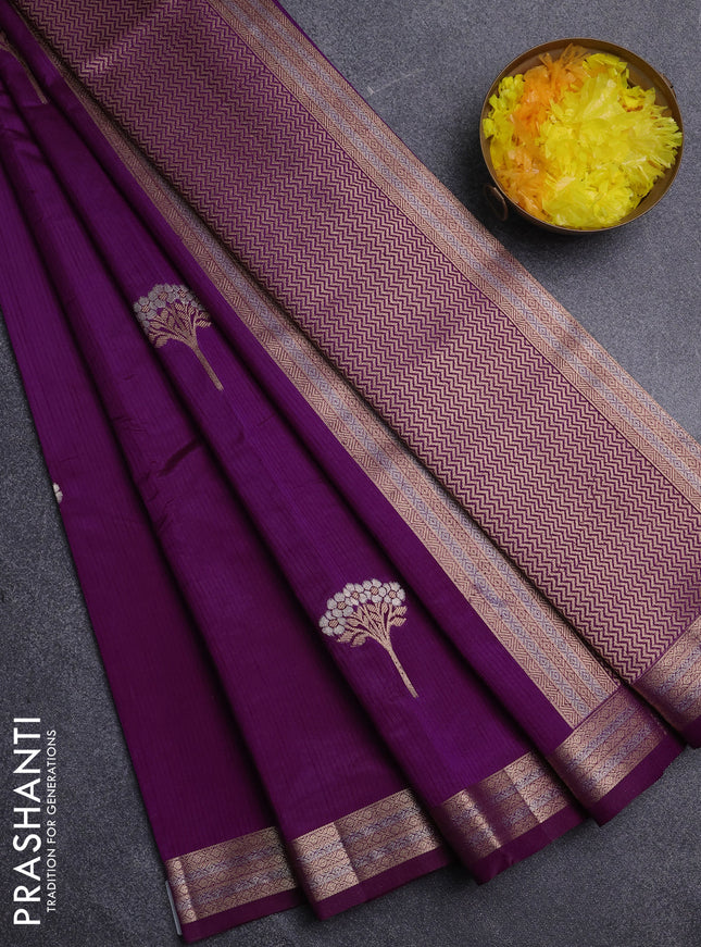 Semi raw silk saree purple with zari woven buttas and zari woven border