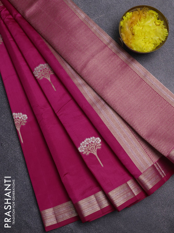Semi raw silk saree pink with zari woven buttas and zari woven border
