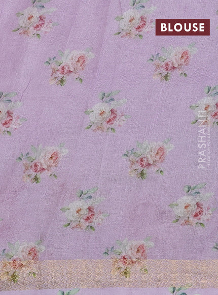 Pure linen silk saree lavender with allover geometric prints and zari woven border
