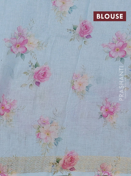 Pure linen silk saree light blue with allover leheriya style prints and zari woven border