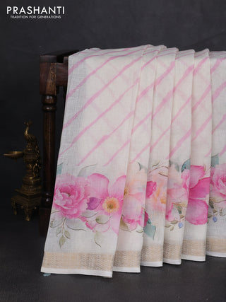 Pure linen saree cream with allover leheriya style prints and zari woven border