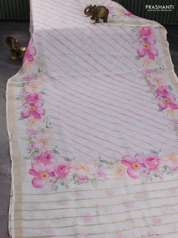 Pure linen saree cream with allover leheriya style prints and zari woven border