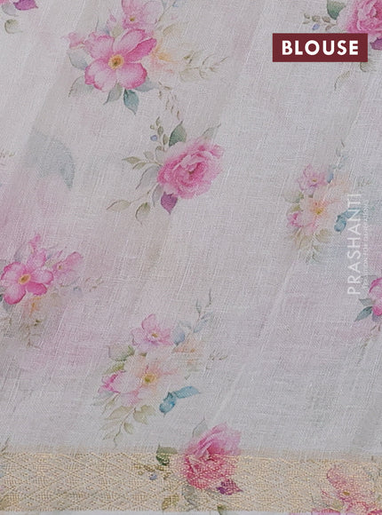 Pure linen silk saree cream with allover leheriya style prints and zari woven border
