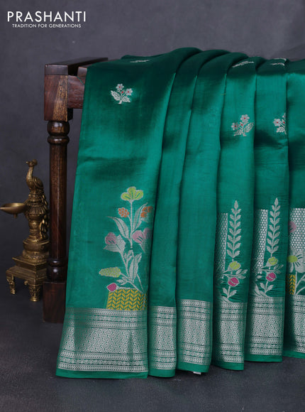 Banarasi poona silk saree teal green with zari woven floral buttas and zari woven border