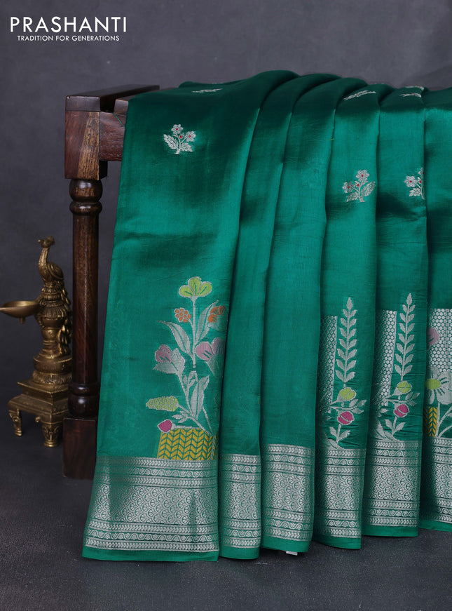 Banarasi poona silk saree teal green with zari woven floral buttas and zari woven border