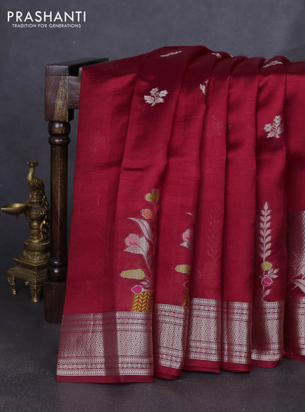 Banarasi poona silk saree maroon with zari woven floral buttas and zari woven border