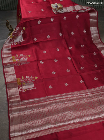 Banarasi poona silk saree maroon with zari woven floral buttas and zari woven border