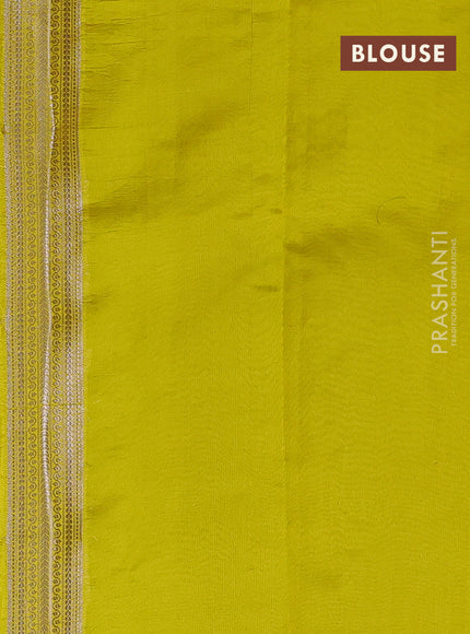 Banarasi poona silk saree lime yellow with zari woven floral buttas and floral design zari woven border