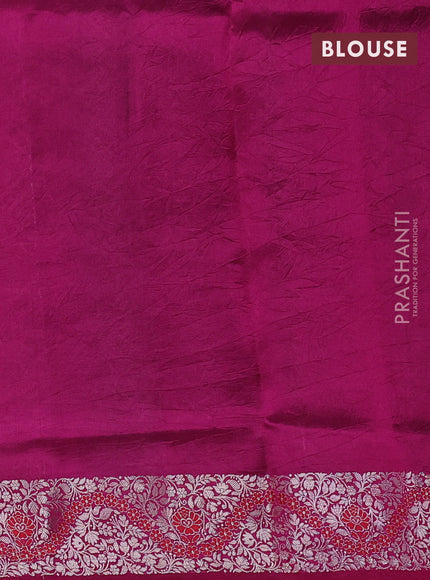 Banarasi poona silk saree green and pink with silver zari woven buttas and silver zari woven border