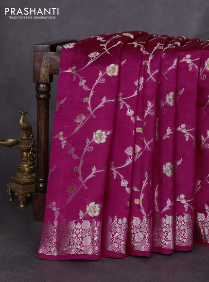 Banarasi poona silk saree dark pink and purple with allover zari weaves and zari woven border