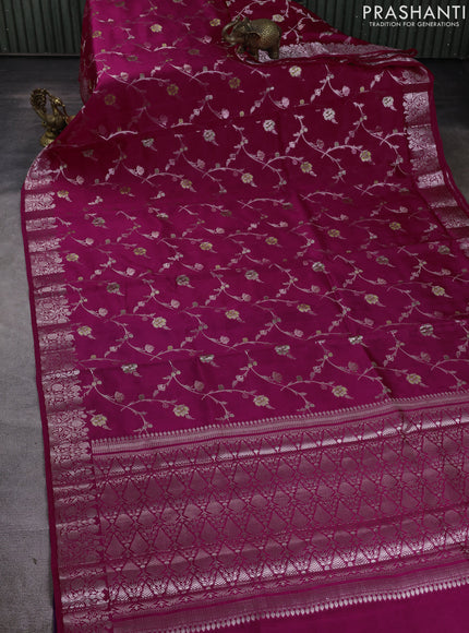 Banarasi poona silk saree dark pink and purple with allover zari weaves and zari woven border