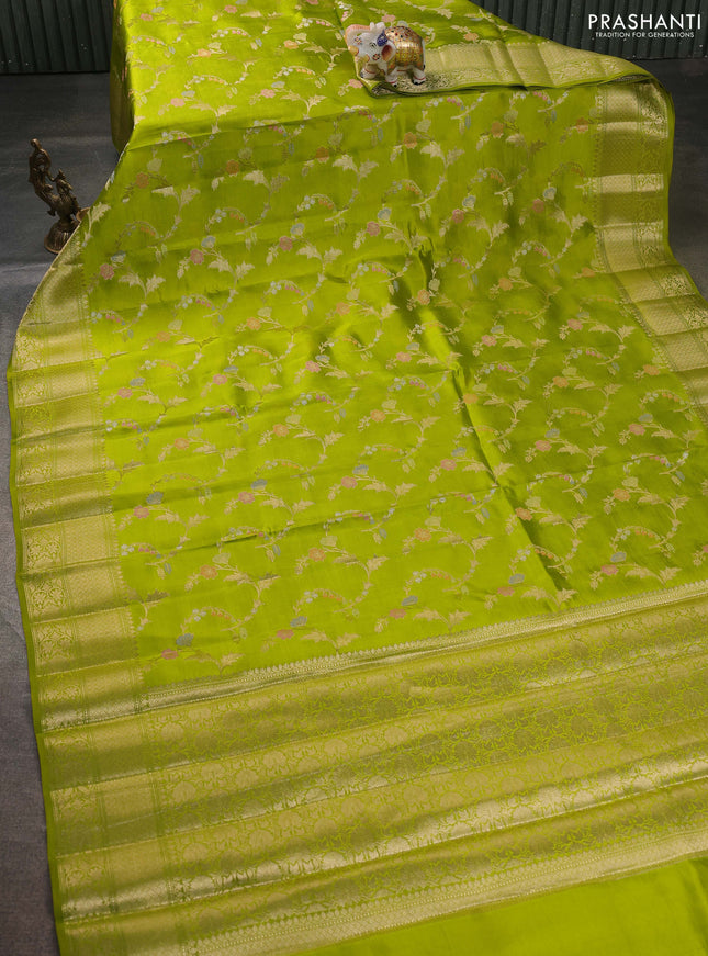 Banarasi poona silk saree light green with allover zari weaves and zari woven border