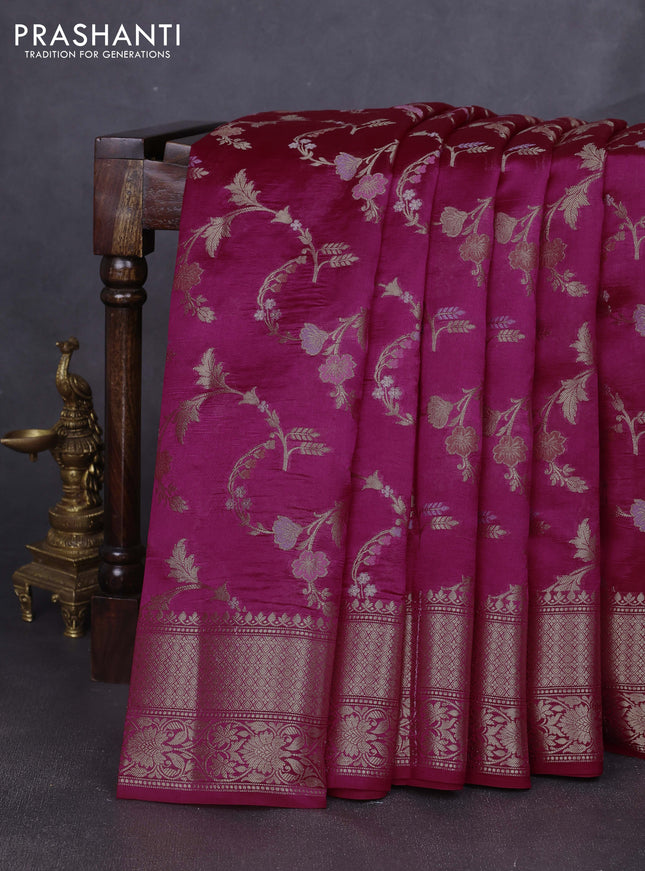 Banarasi poona silk saree pink with allover zari weaves and zari woven border