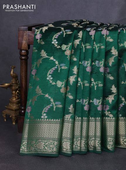 Banarasi poona silk saree green with allover zari weaves and zari woven border