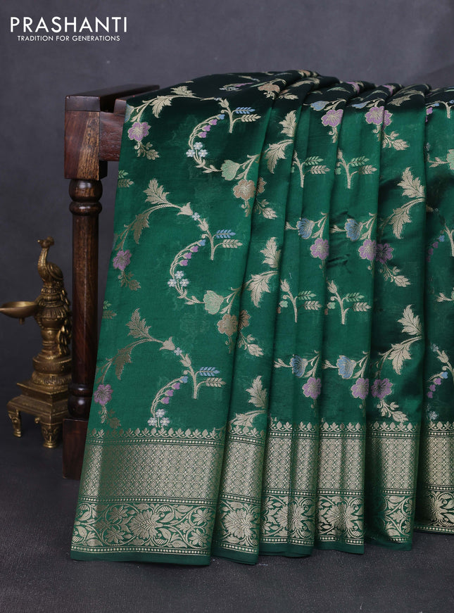 Banarasi poona silk saree green with allover zari weaves and zari woven border