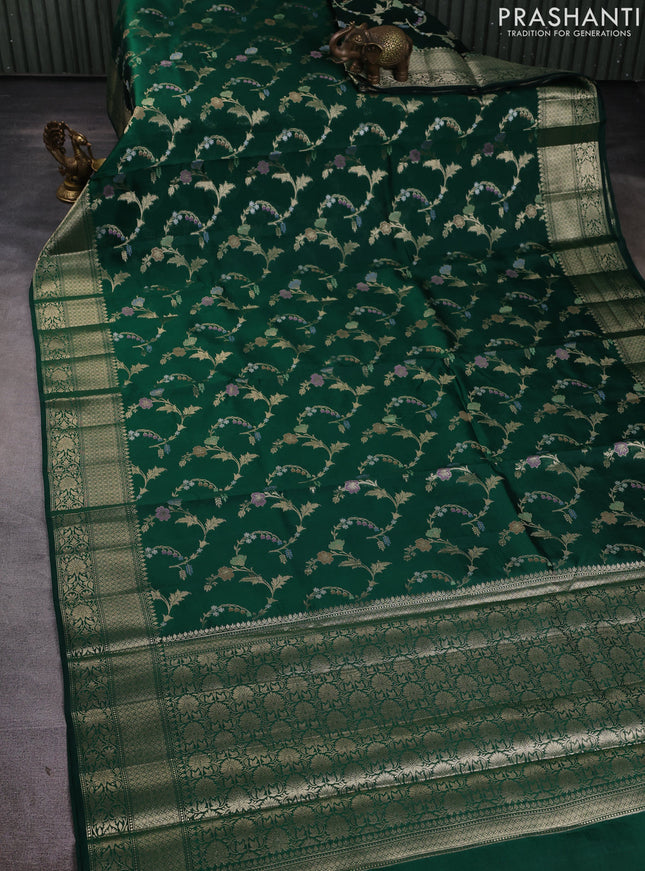 Banarasi poona silk saree green with allover zari weaves and zari woven border