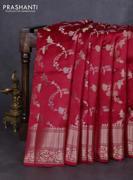 Banarasi poona silk saree red with allover zari weaves and zari woven border