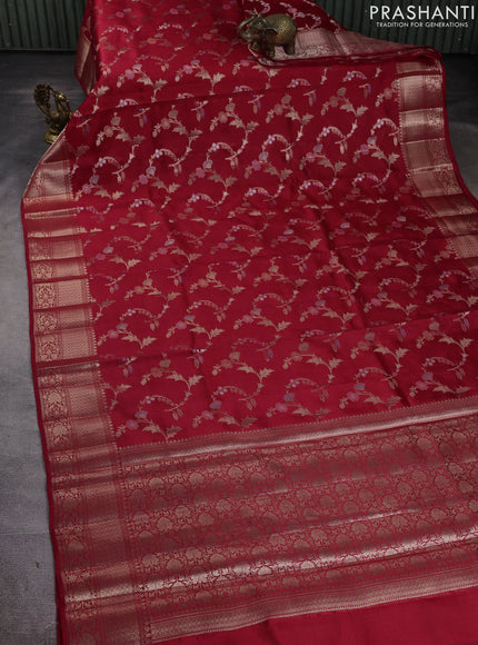 Banarasi poona silk saree red with allover zari weaves and zari woven border